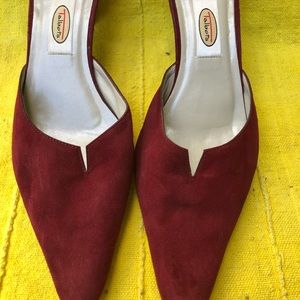 Talbots Suede Dark Red Mules, Size 8